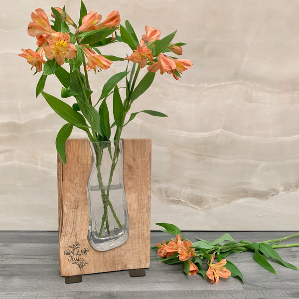 'Flowers' Tanoak Wood and Glass Vase