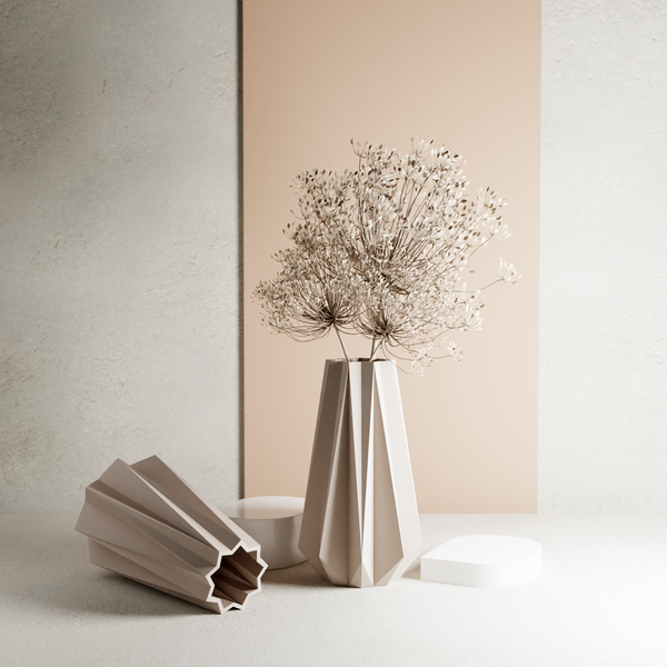 3D Printed Muted White Large 'TIMBER' Vase for Dried Flowers