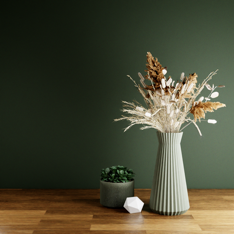 3D Printed - Muted Green 'Haven' Vase for Dried Flowers