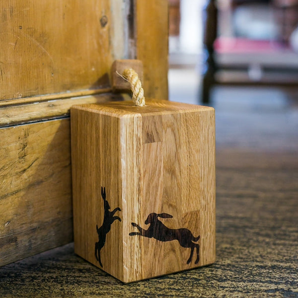 Solid Oak Boxing Hares Doorstop