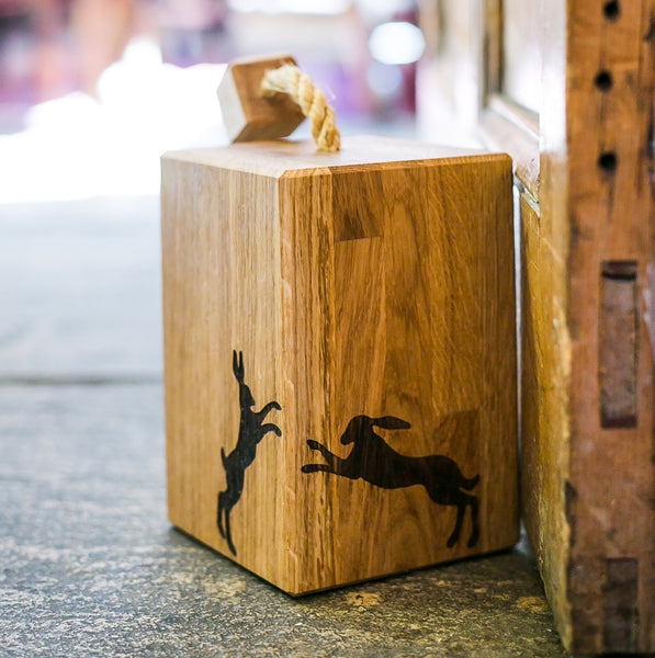 Solid Oak Boxing Hares Doorstop