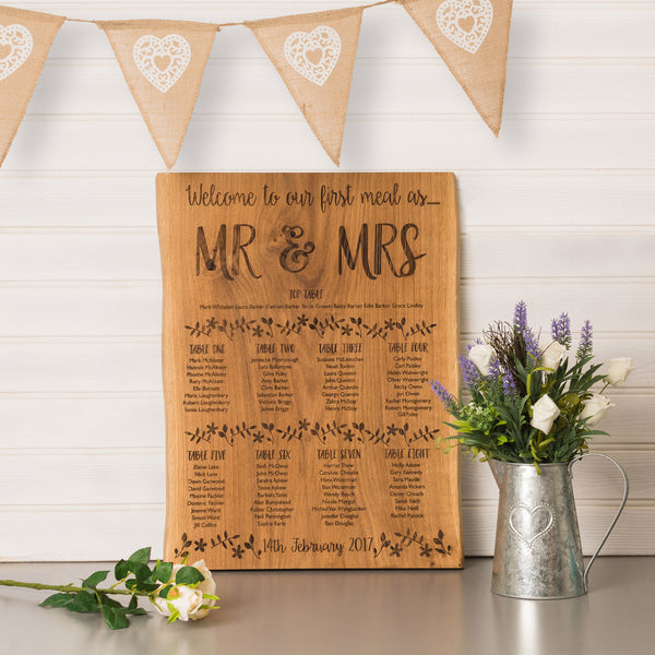 Personalised Woodland Flowers Oak Table Plan