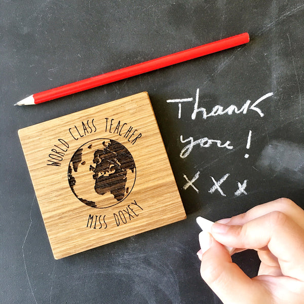 Personalised World Class Teacher Oak Coaster