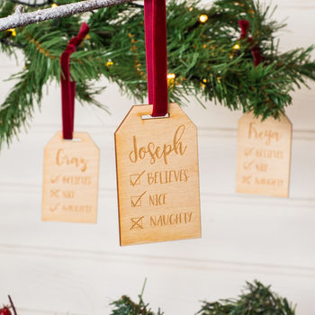 Personalised Naughty Or Nice Christmas Tree Decorations