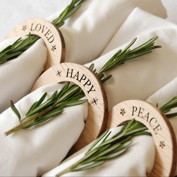 Personalised Christmas Oak Napkin Rings