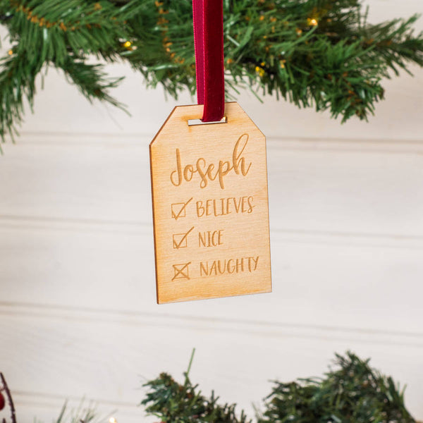 Personalised Naughty Or Nice Christmas Tree Decorations