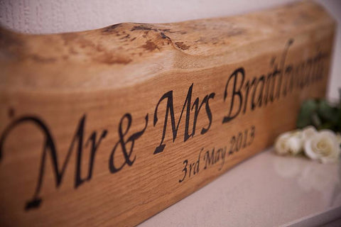 Personalised Solid Oak 'Mr And Mrs' Plaque