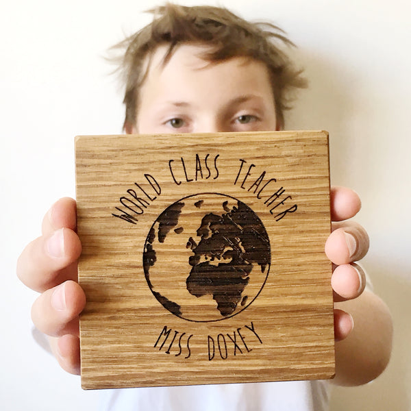 Personalised World Class Teacher Oak Coaster