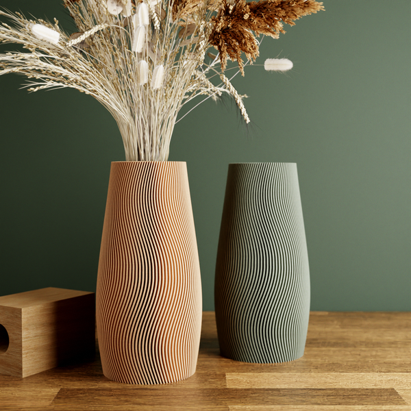 3D Printed Natural Wood 'TIDAL' Vase for Dried Flowers