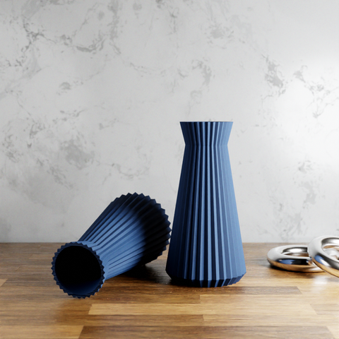 3D Printed - Navy Blue Large 'Haven' Vase for Dried Flowers - Recycled Wood - Original and Elegant Home Décor - Ideal for Gifting - Modern Design