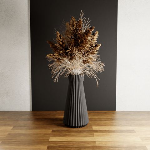 3D Printed - Midnight Black Large 'Haven' Vase for Dried Flowers - Recycled Wood - Original and Elegant Home Décor - Ideal for Gifting - Modern Design