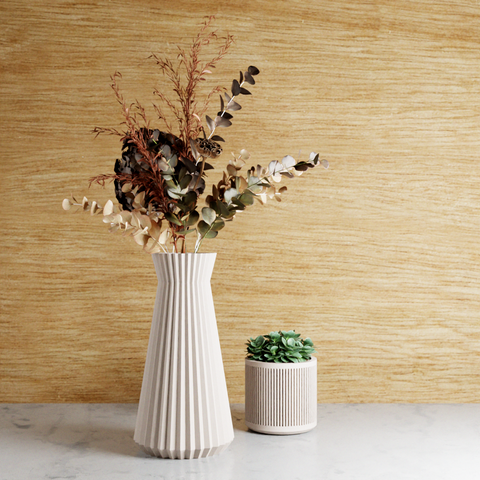 3D Printed - Muted White Large 'Haven' Vase for Dried Flowers - Recycled Wood - Original and Elegant Home Décor - Ideal for Gifting - Modern Design