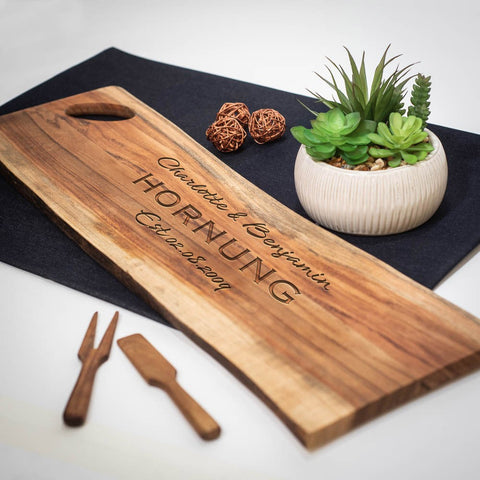 Couple Personalised Live Edge Acacia Wood Serving Board