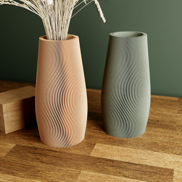 3D Printed Muted Green 'TIDAL' Vase for Dried Flowers