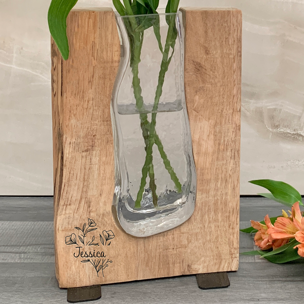 'Flowers' Tanoak Wood and Glass Vase