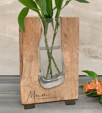 'Mum' Tanoak Wood and Glass Vase