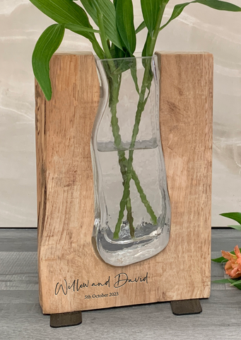 'Couple' Tanoak Wood and Glass Vase