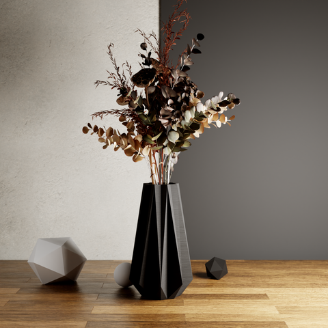 3D Printed Vase Midnight Black Large 'TIMBER' Vase for Dried Flowers - Recycled Wood - Original and Exceptional Home Décor - Ideal for Gifting - Modern Design