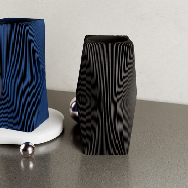 3D Printed Navy Blue Modern 'XENOVA' Vase for Faux Flowers