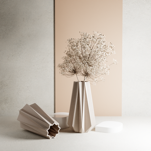 3D Printed Muted White Large 'TIMBER' Vase for Dried Flowers