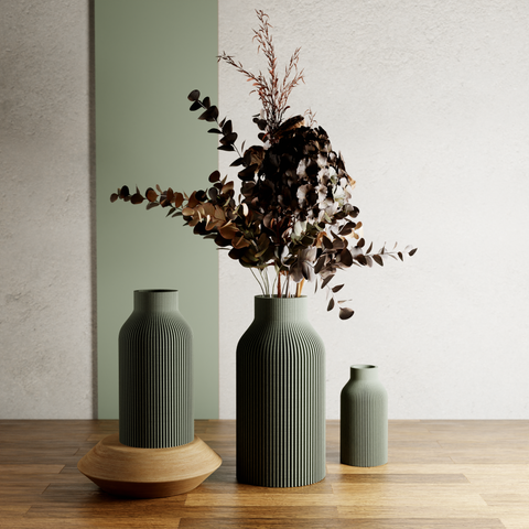 3D Printed Muted Green 'BOTTLE' Vase for Dried Flowers