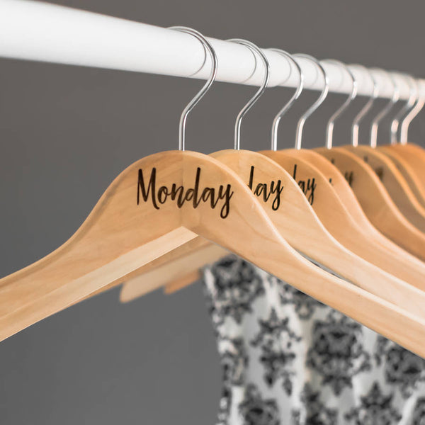 Set Of Days Of The Week Wooden Coat Hangers